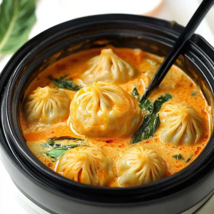 Soup Dumplings in Thai Red Curry Sauce - One Happy Bite