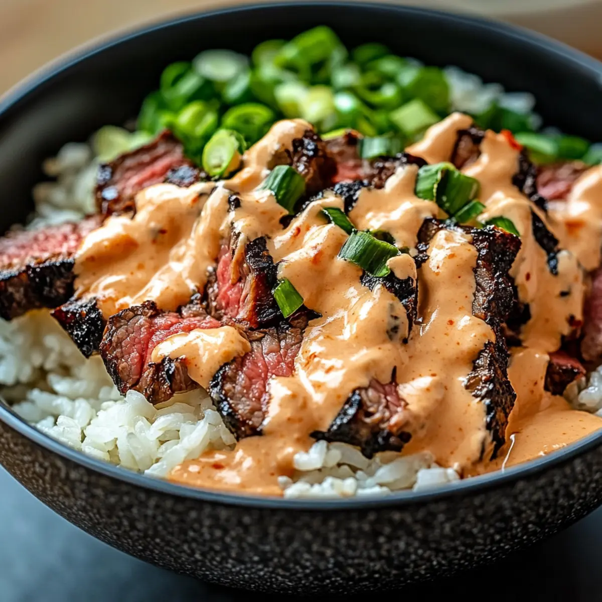 Korean BBQ Steak Rice Bowls with Spicy Cream Sauce - deliceflash