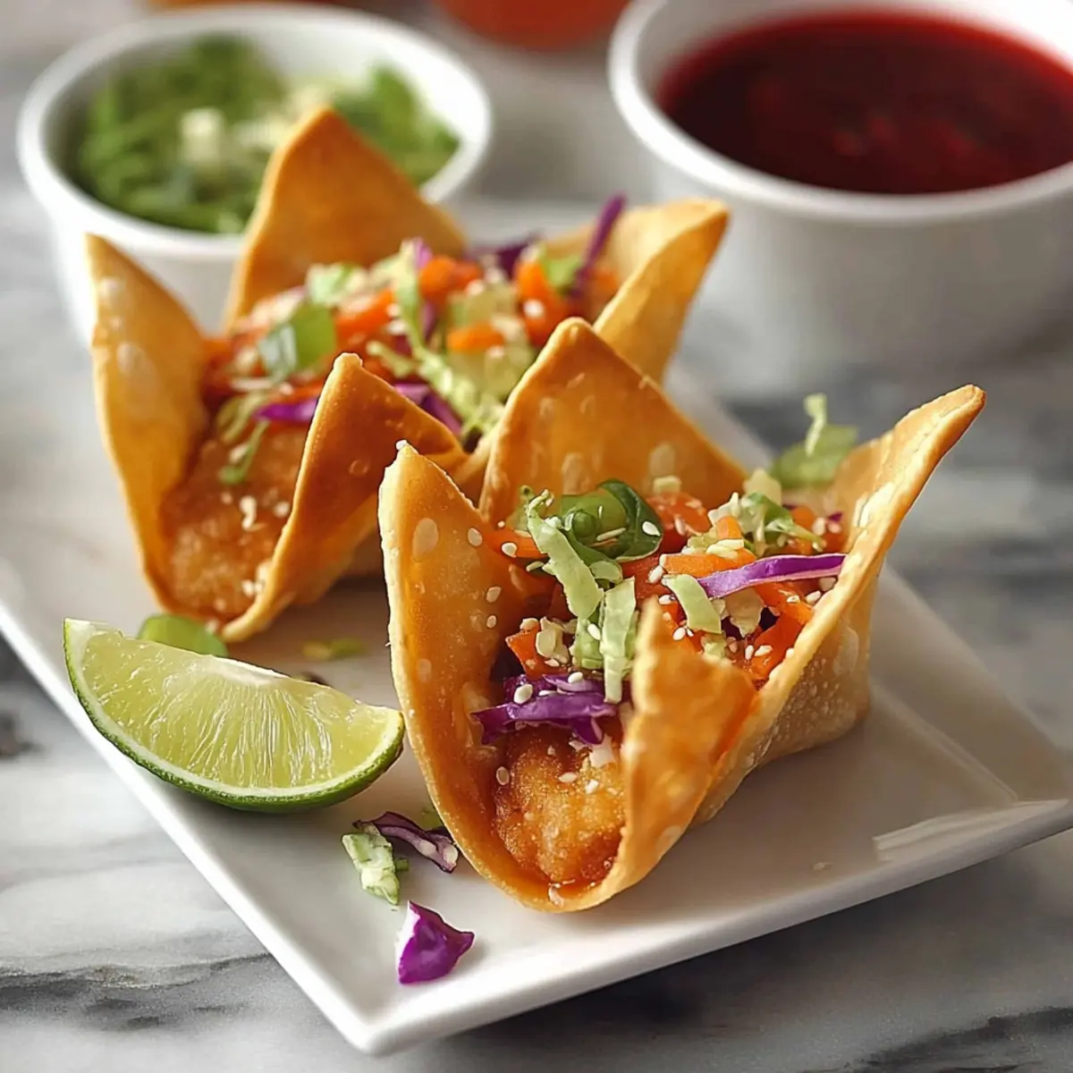 Crispy Chicken Wonton Tacos with Asian Slaw Recipe